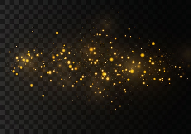 Yellow dust yellow sparks and golden stars shine with special light. Sparkling magical dust particles.