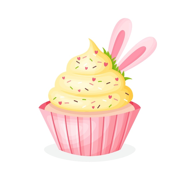 Yellow easter cupcake vector