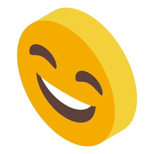 Vector yellow emoji showing teeth while winking and smiling isometric icon