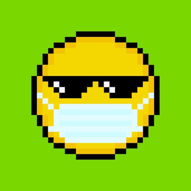 Yellow emoticon in pixel art style