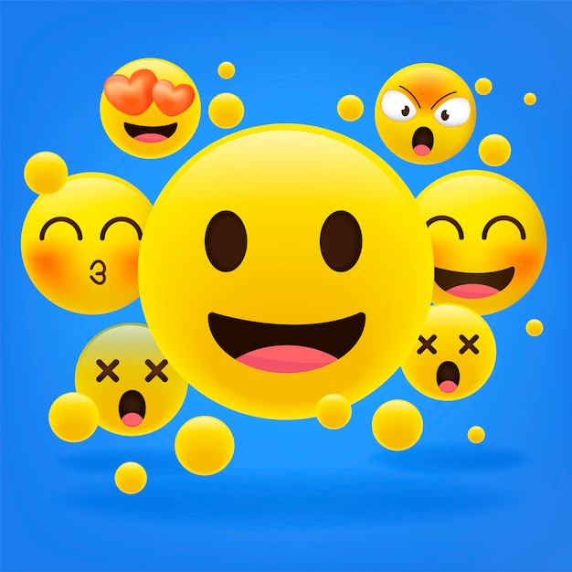 Yellow emoticons. Cartoon emoji collection.