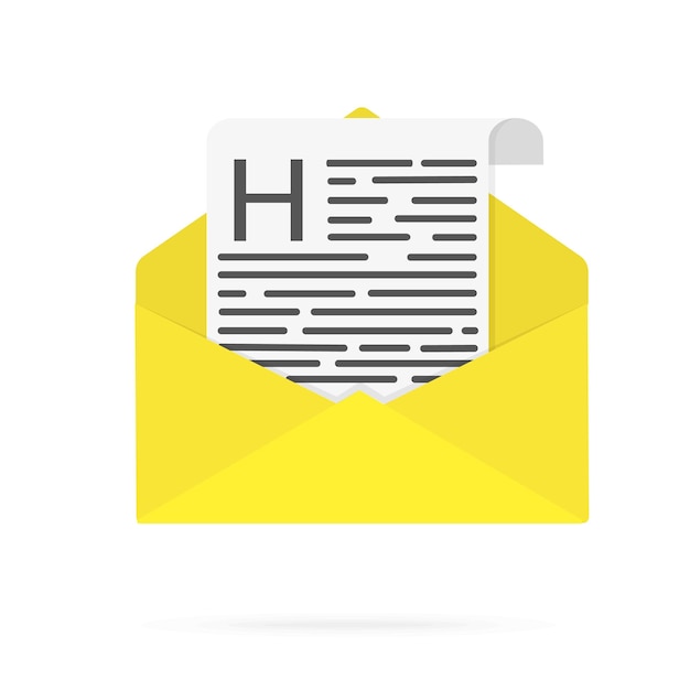 Yellow envelope New message or email Computer with mail icon with letters of text Flat icon