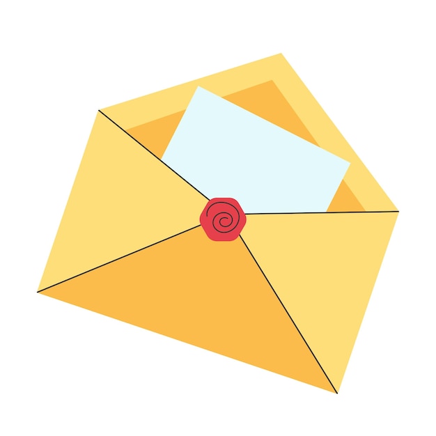 Yellow envelope with wax seal and paper