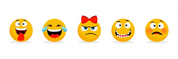 Yellow faces emoticons.  cartoon funny smileys faces, cartoon emojis