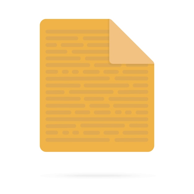 Yellow file with curved corner and lines of text on it on a white background Flat design illustration Vector graphics