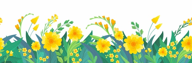 Yellow floral horizontal background Spring flowers