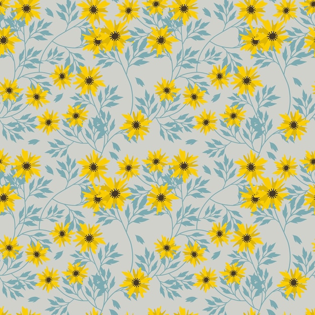 Yellow flower on garden background seamless pattern