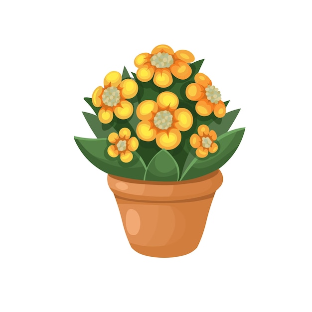 Vector yellow flower in a pot on a white background hand drawing vector in cartoon style