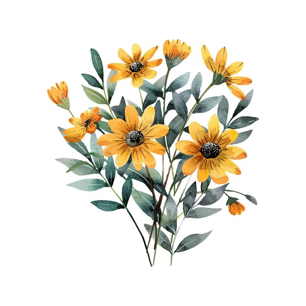 yellow flowers bouquet vector illustration in watercolor style