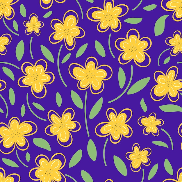 Yellow flowers on purple background seamless pattern Vector illustration