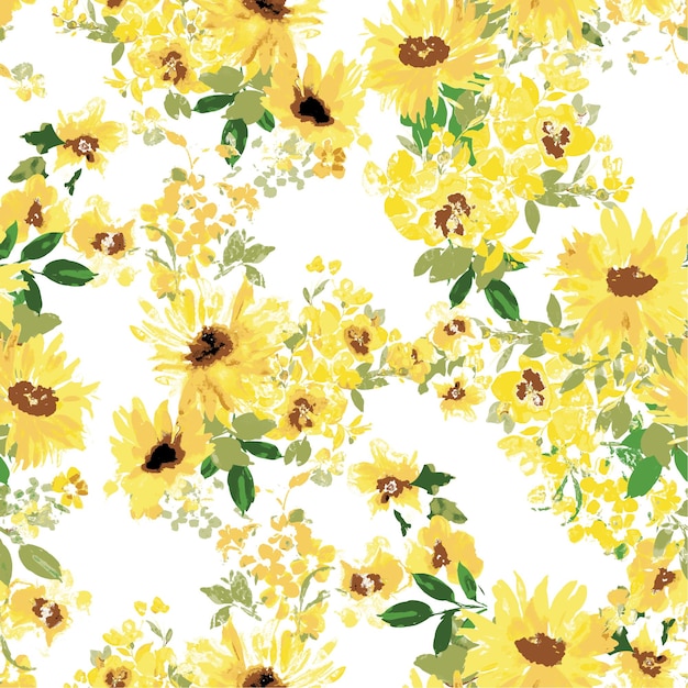 yellow flowers with green leaves and yellow flowers on a white background