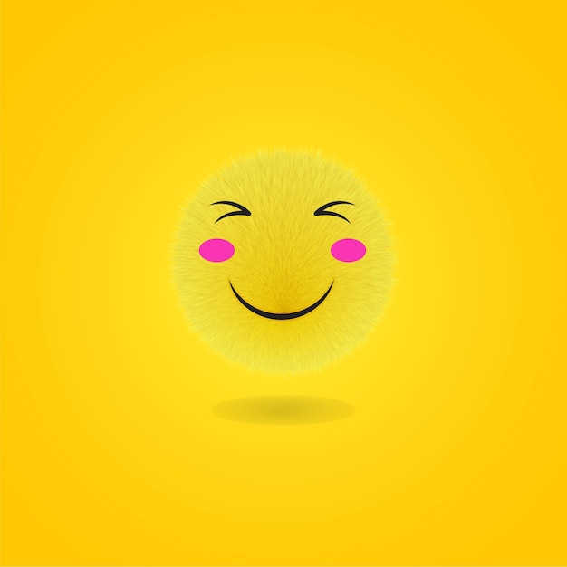 A yellow fluffy fur smiley face ball with yellow background