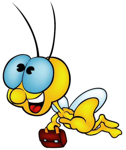 Yellow Flying Beetle with Suitcase in Hand Cute as Cartoon Illustration