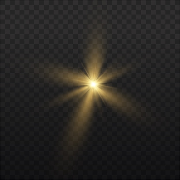 Yellow glowing light burst on a transparent background, glow bright stars, the star burst with brilliance, white sun rays, light effect, flare of sunshine with rays