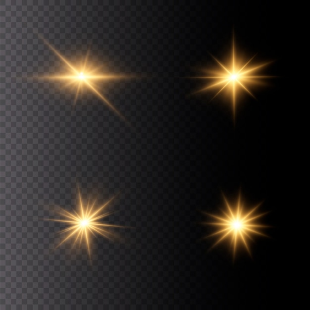 Yellow glowing light explodes on a transparent background. Sparkling magical dust particles. Bright Star. Transparent shining sun, bright flash.  sparkles. To center a bright flash.