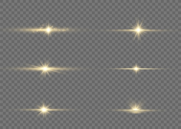 Yellow glowing light explodes on a transparent background. Sparkling magical dust particles. Bright Star. Transparent shining sun, bright flash.  sparkles. To center a bright flash.