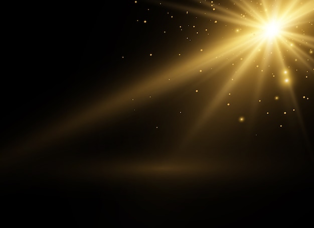 Yellow glowing light explodes on a transparent background. Sparkling magical dust particles. Bright Star. Transparent shining sun, bright flash.  sparkles.