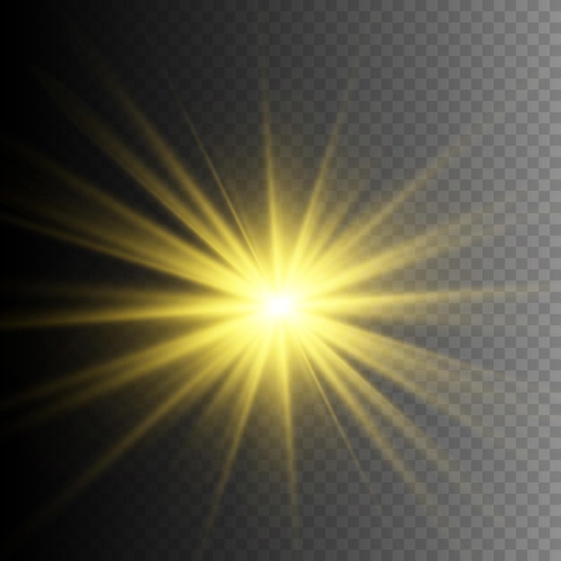 Yellow glowing light explodes on a transparent background. Sparkling magical dust particles. Bright Star. Transparent shining sun, bright flash.