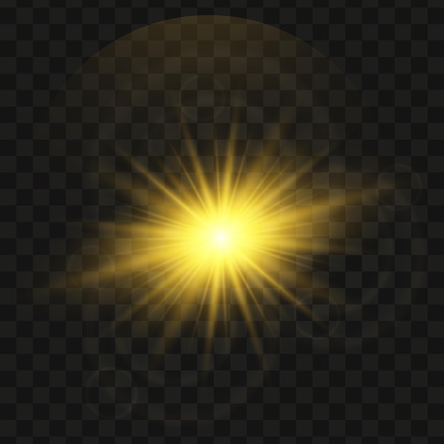 Yellow glowing light star transparent shining sun star explodes and bright flash bright starburst