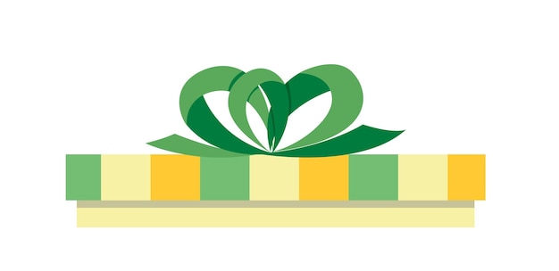 Yellow green flat gift with green bow Birthday present Flat cartoon vector