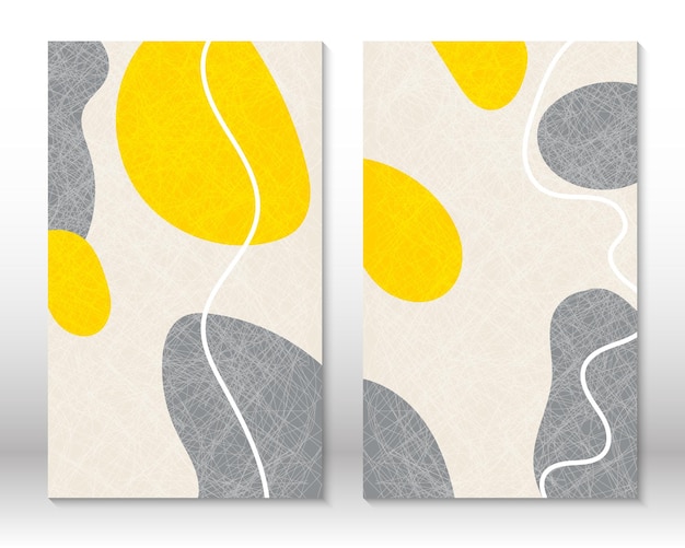 Yellow grey colors Modern abstract painting Set of fluid geometric shapes Abstract hand drawn watercolor effect shapes Home decor design Modern art print Contemporary design