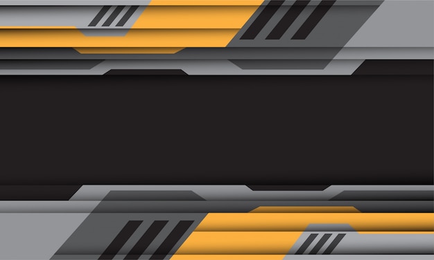 Yellow grey cyber pattern on dark grey blank space futuristic technology background.