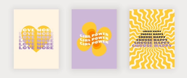 Yellow groovy retro wall art prints with flowers