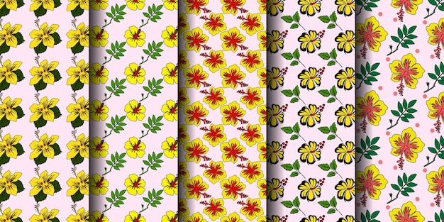 Yellow Hibiscus flower Seamless pattern Design Bundle