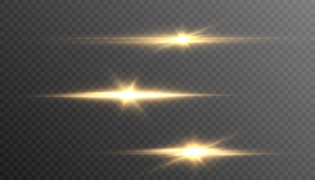 Yellow horizontal glare.Laser beams, horizontal beams of light. Vector