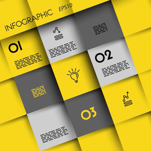 Vector yellow infographic squares with icons