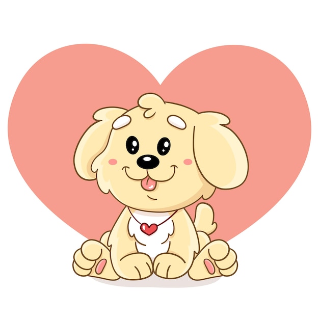 A yellow Labrador dog sits on the background of a heart Happy Valentines Day Valentine card Love