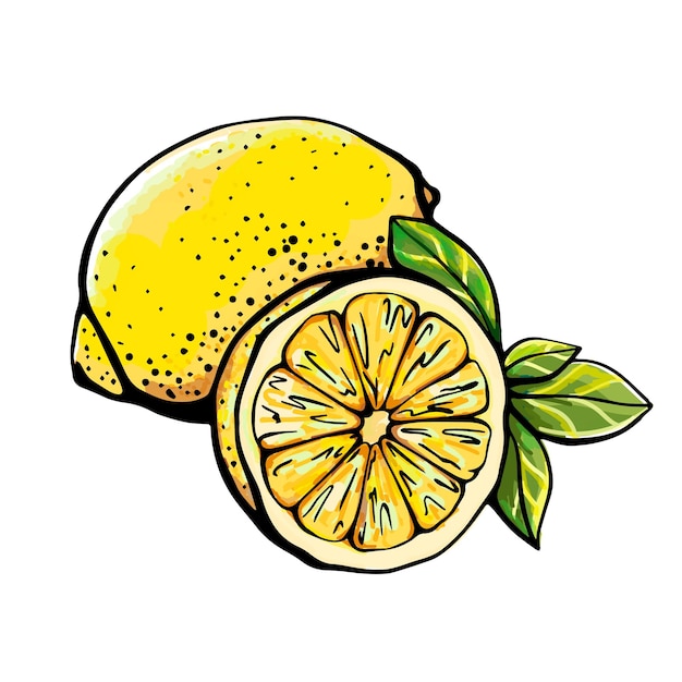 Yellow lemon and a slice of lemon  illustration