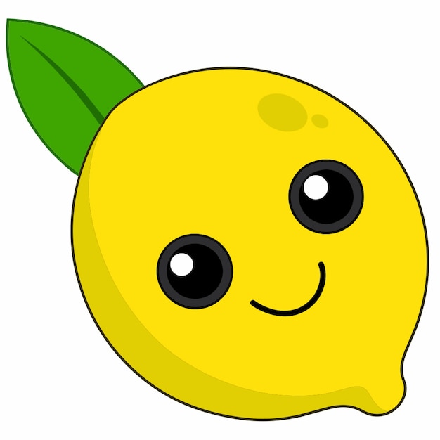 Vector a yellow lemon with eyes and a green leaf