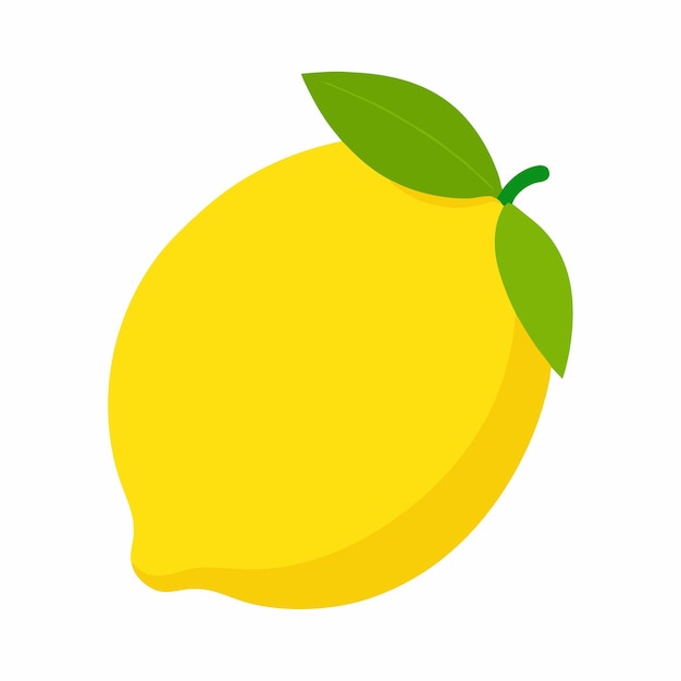 a yellow lemon with a green leaf on it