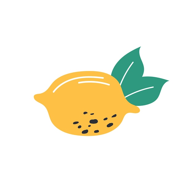 Yellow lemon with leaves logo on isolated background Hand drawn design style