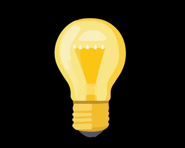 Vector yellow light bulb glowing set against dark