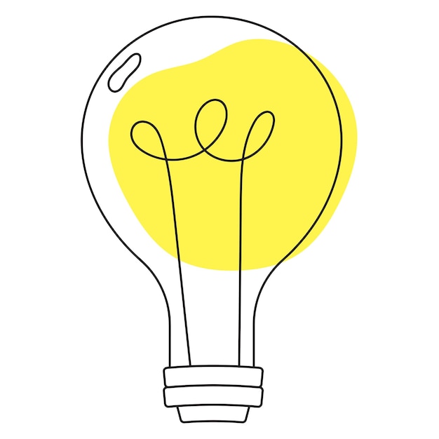 Yellow light bulb in line art simple style. Good idea symbol. Finding good decision. Decision making item. Lamp in flat modern style. Innovation, inspiration concept.