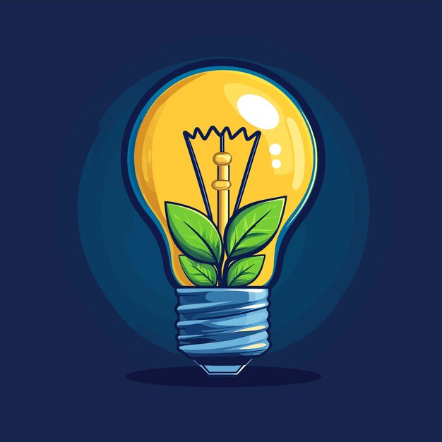 Vector a yellow light bulb with a green plant in the middle