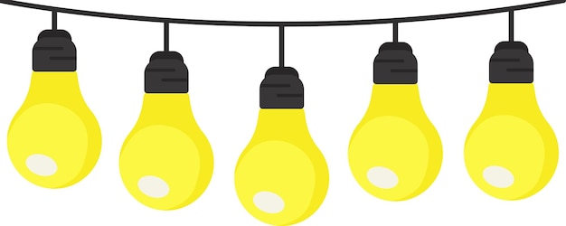 Vector yellow light bulbs in flat style with white background set of five