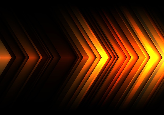 Vector yellow light line arrow speed direction on black technology background.