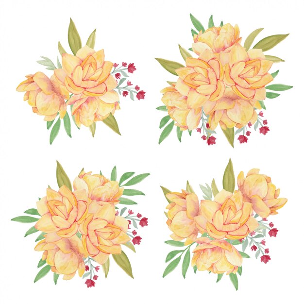 Vector yellow lotus flower bouquet watercolor collection