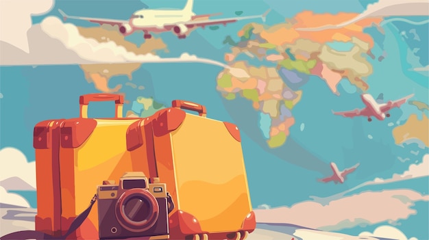 Vector yellow luggage and airline ticket travel poster