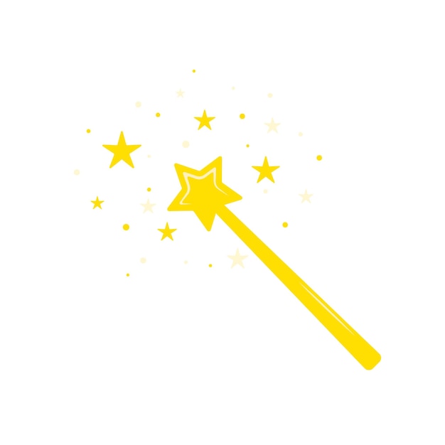 Yellow magic wand icon vector with stars magic wand logo fairy tale sign wizard and focus symbol