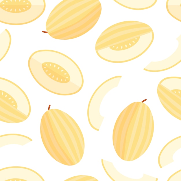 Yellow melon pattern seamless, organic fruit, wallpaper in flat style.