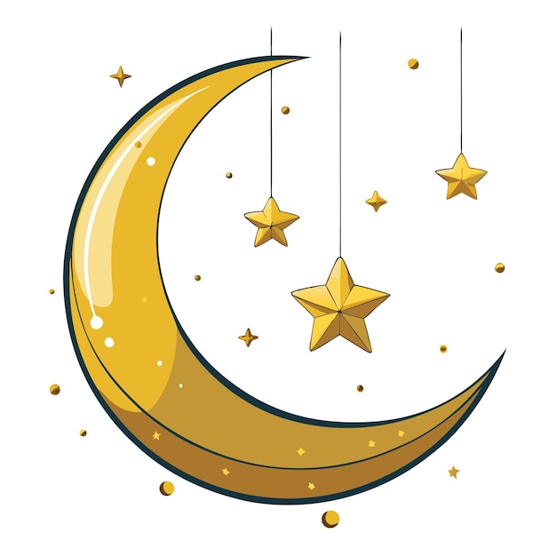 Vector a yellow moon with gold stars and a white background