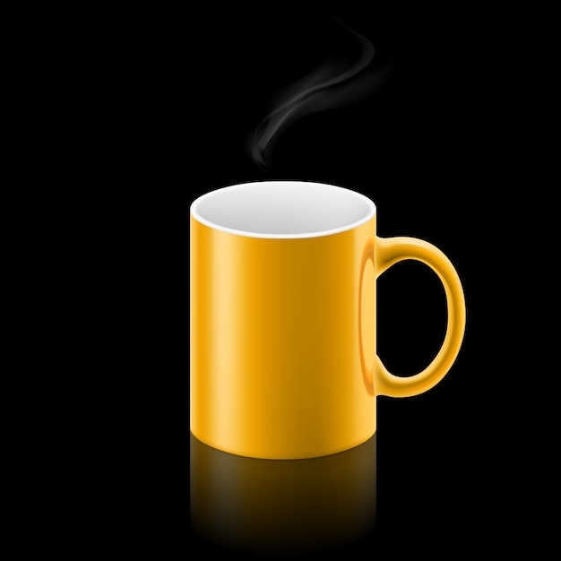 Yellow mug on black background