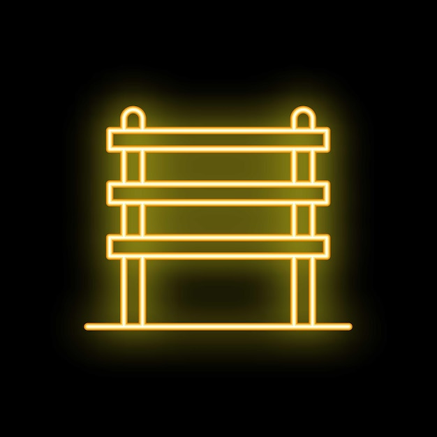 Yellow neon sign of empty bench on black background