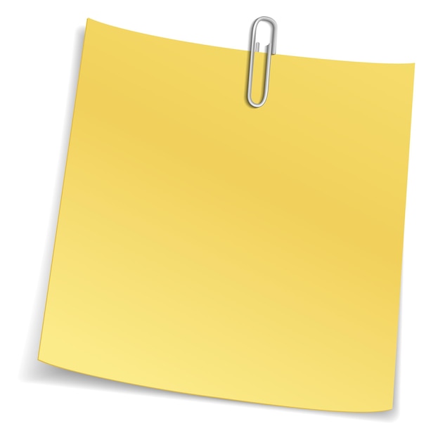 Yellow note with paper clip Blank memo square