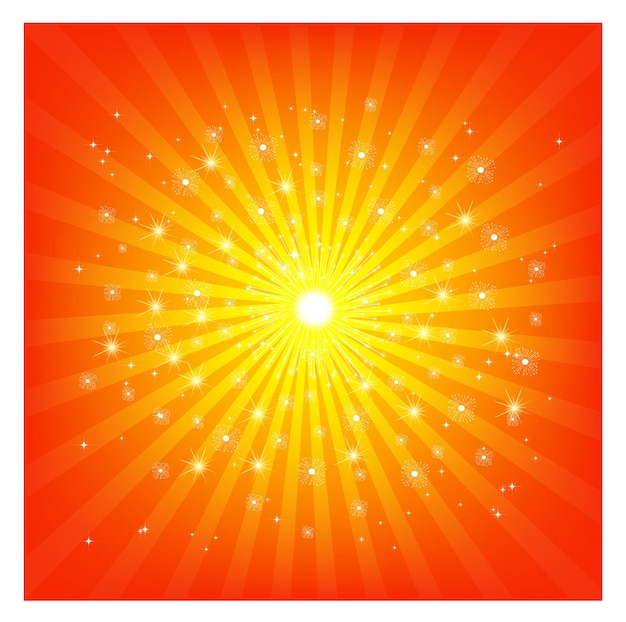 Vector a yellow and orange background with a sunburst and stars.