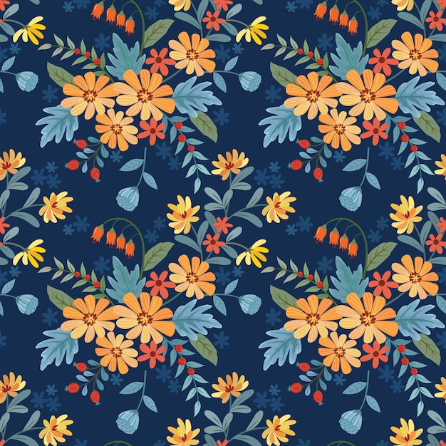 Yellow and orange handdrawn flowers seamless pattern for fabric textile wallpaper